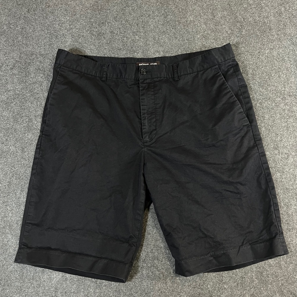 Michael Kors Mens Black Chino Shorts Size 36 Flat Front Cotton Stretch Casual